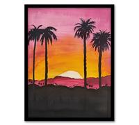 Artery8 California Sunset Sky Orange Pink Sky Setting Sun Living Room Artwork Framed Wall Art Print 18X24 Inch