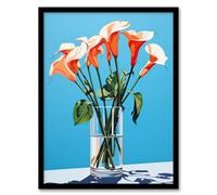 Artery8 Calla Lilies Bouquet in Glass Vase Stylised Painting Green Pink Blue Artwork Artwork Framed Wall Art Print 18X24 Inch