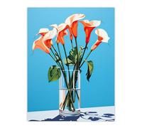 Artery8 Calla Lilies Bouquet in Glass Vase Stylised Painting Green Pink Blue Artwork Large Wall Art Poster Print Thick Paper 18X24 Inch