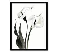 Artery8 Calla Lily Flower Black White Watercolour Lilies Framed Art Print | Size: W12" x H16" Artery8 White W12" x H16"