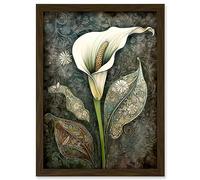 Artery8 Calla Lily Flower Bloom with Batik Style Patterns Artwork Framed A3 Wall Art Print