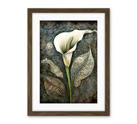 Artery8 Calla Lily Flower Bloom with Batik Style Patterns Artwork Framed Wall Art Print 18X24 Inch
