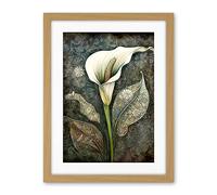 Artery8 Calla Lily Flower Bloom with Batik Style Patterns Artwork Framed Wall Art Print 18X24 Inch