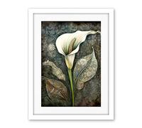 Artery8 Calla Lily Flower Bloom with Batik Style Patterns Artwork Framed Wall Art Print 18X24 Inch