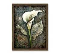 Artery8 Calla Lily Flower Bloom with Batik Style Patterns Artwork Framed Wall Art Print 18X24 Inch
