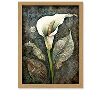 Artery8 Calla Lily Flower Bloom with Batik Style Patterns Artwork Framed Wall Art Print A4