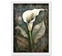 Artery8 Calla Lily Flower Bloom with Batik Style Patterns Artwork Framed Wall Art Print A4