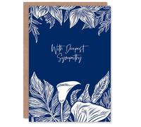 Artery8 Sympathy Card Calla Lily Flower Botanical White on Blue Blank Arty Art All Occasion Greeting Card