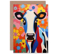 Artery8 Calm Cool Colourful Cow Fun Bright for Child Children Kids Birthday Congratulations Sister Daughter Blank Art Greeting Card