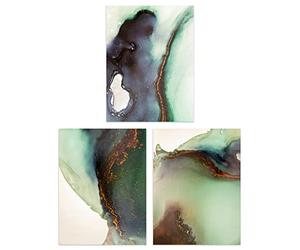 Artery8 Calming Abstract Green Copper Gold Set Of 3 Unframed Wall Art Prints Bedroom Bathroom Aesthetic Stone Agate Marble 12X16 Inch