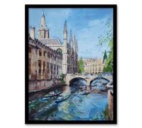 Artery8 Cambridge Boat Race Scene Painting Summer England Framed Art Print in Blue | Size: A4 Artery8 Blue A4