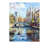 Artery8 Unframed Wall Art Cambridge Canal Boats Painting England Summer - 12X16 Inch