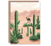 Artery8 Camel in Pastel Pink Desert Sand Dunes & Cacti Greeting Card in Beige Artery8 Beige