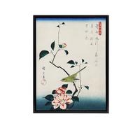 Artery8 Camellia Nightingale Japanese Framed Canvas Wall Art Print Vintage : Artwork by Hiroshige 24x32 Peaceful bird and blossom design calming Picture for hallway or gentle living room display