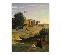 Artery8 Camille Corot Hagar & Her Son in the Wilderness Wall Art Print | Size: W24" x H32" Artery8 Multicolor W24" x H32"