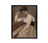Artery8 Camille Corot Interrupted Reading Woman Portrait Framed Canvas Art in Brown | Size: W24" x H32" Artery8 Brown W24" x H32"