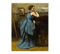 Artery8 Camille Corot Lady in Blue La Dame en Bleu Wall Art Print | Size: W12" x H16" Artery8 Multicolor W12" x H16"