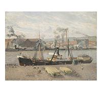 Artery8 Camille Pissarro Port Of Rouen Unloading Wood Painting Premium Wall Art Canvas Print 18X24 Inch