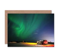 Artery8 Camper Van Under Northern Lights Aurora Borealis Sky Card Artery8 Multicolor