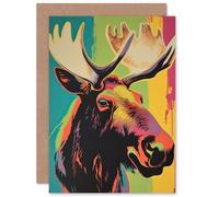 Artery8 Canadian Moose Bold Bright for Husband Him Dad Son Brother Birthday Thank You Congratulations Blank Art Greeting Card