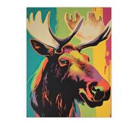 Artery8 Canadian Moose Psychedelic Animal Portrait Screenprint Artwork Vibrant Bold Bright Colourful Painting Large Wall Art Poster Print Thick Paper 18X24 Inch