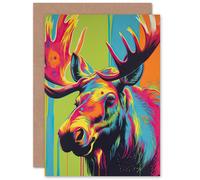 Artery8 Canadian Moose Vibrant Fun for Husband Him Dad Son Brother Birthday Thank You Congratulations Blank Art Greeting Card