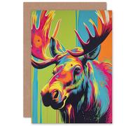 Artery8 Canadian Moose Vibrant Fun for Husband Him Dad Son Brother Birthday Thank You Congratulations Blank Art Greeting Card