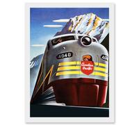 Artery8 Canadian Pacific Railways 4040 Iconic Train Vintage Yellow Canada A4 Artwork Framed Wall Art Print