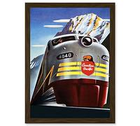 Artery8 Canadian Pacific Railways 4040 Iconic Train Vintage Yellow Canada A4 Artwork Framed Wall Art Print