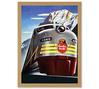 Artery8 Canadian Pacific Railways 4040 Iconic Train Vintage Yellow Canada A4 Artwork Framed Wall Art Print