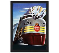 Artery8 Canadian Pacific Railways 4040 Iconic Train Vintage Yellow Canada A4 Artwork Framed Wall Art Print
