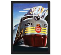 Artery8 Canadian Pacific Railways 4040 Iconic Train Vintage Yellow Canada A4 Artwork Framed Wall Art Print in Black Artery8 Black