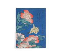 Artery8 Canary & Peony Flowers Canvas Wall Art Print Katsushika Hokusai in Blue | Size: W18" x H24" Artery8 Blue W18" x H24"