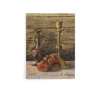Artery8 Candlestick Vase Mask Still Life Canvas Wall Art Print Schiele in Brown | Size: W18" x H24" Artery8 Brown W18" x H24"