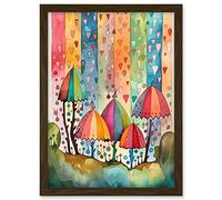 Artery8 Candy Land Rain Rainbow Folk Art Artwork Framed A3 Wall Art Print