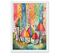 Artery8 Candy Land Rain Rainbow Folk Art Artwork Framed A3 Wall Art Print