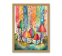 Artery8 Candy Land Rain Rainbow Folk Art Artwork Framed Wall Art Print 18X24 Inch