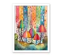 Artery8 Candy Land Rain Rainbow Folk Art Artwork Framed Wall Art Print 18X24 Inch