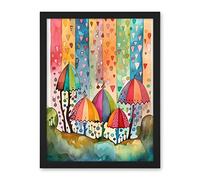 Artery8 Candy Land Rain Rainbow Folk Art Artwork Framed Wall Art Print 18X24 Inch
