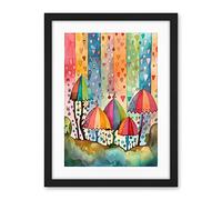 Artery8 Candy Land Rain Rainbow Folk Art Artwork Framed Wall Art Print 18X24 Inch