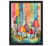 Artery8 Candy Land Rain Rainbow Folk Art Artwork Framed Wall Art Print A4