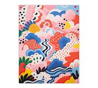 Artery8 Candy Mountains Abstract Oil Painting Pink Blue Yellow Sugar Stream and Ice Cream Bushes Kids Bedroom Large Wall Art Poster Print Thick Paper 18X24 Inch