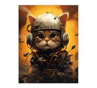 Artery8 Captain Chuckles Steampunk Cat Cute Fun Artwork Unframed Wall Art Print Poster Home Decor Premium | Size: W12" x H16" Artery8 Multicolor W12" x H16"