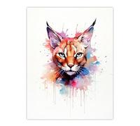 Artery8 Caracal Cat Lovers Gift Watercolour Pet Portrait Painting Artwork Extra Large XL Wall Art Poster Print