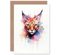 Artery8 Caracal Cat Lovers Gift Watercolour Pet Portrait Painting Artwork Greeting Card Artery8 Multicolor