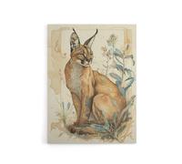 Artery8 Caracal Cat With Plants Modern Canvas Wall Art Print | Size: W12" x H16" Artery8 Multicolor W12" x H16"
