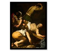 Artery8 Caravaggio Crucifixion of Saint Peter Oil Painting Framed Art Print in Brown | Size: A3 Artery8 Brown A3
