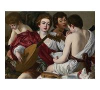 Artery8 Caravaggio Musicians Concert Youths Painting Premium Wall Art Canvas Print 18X24 Inch