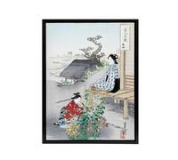 Artery8 Caring For The Chrysanthemums Framed Canvas Wall Art Print Ogata Gekko in Green | Size: W12" x H16" Artery8 Green W12" x H16"