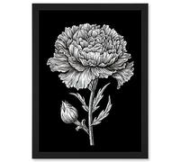 Artery8 Carnation Flower Black and White Linocut Print Artwork Framed A3 Wall Art Print
